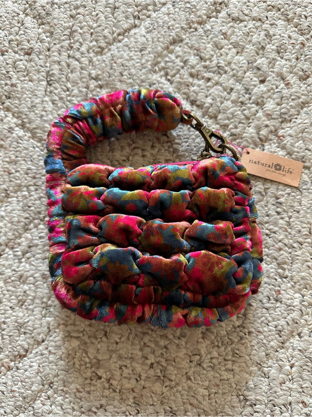 Natural Life Puffy Velvet Mini Clip On Pouch NWT